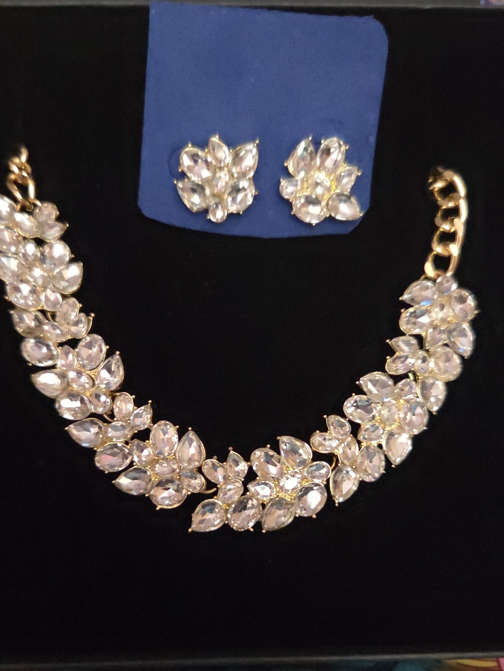 Gold-Tone Crystal Floral Necklace & Earrings Set